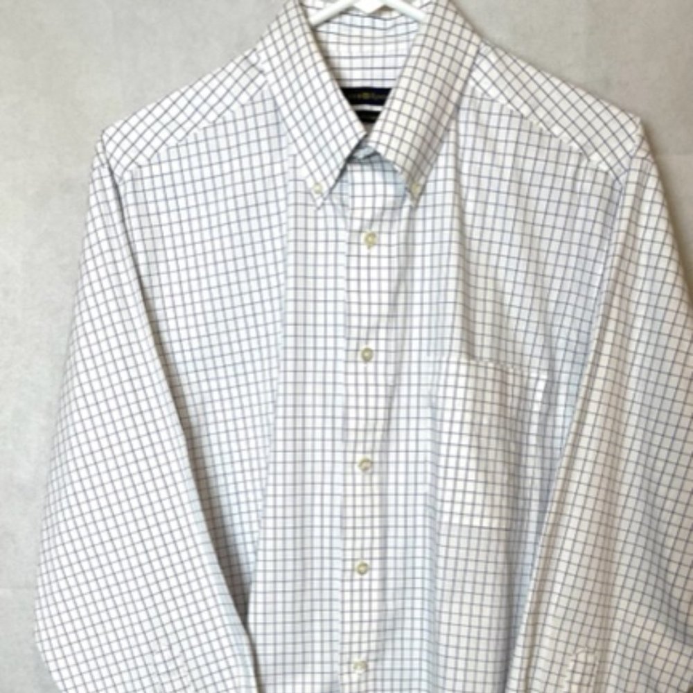 Club Room Men's Navy Blue on White Windowpane Dress Shirt - Size 15.5/32-33